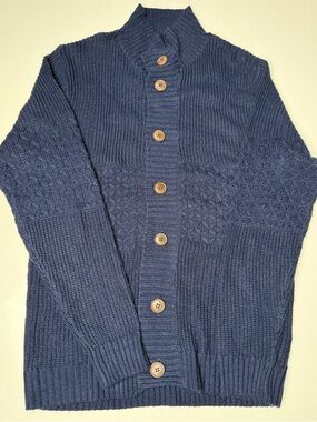Studio Navy Textured Button-Front Cardigan